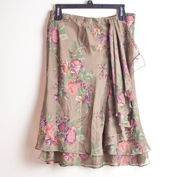 NWT Ralph Lauren Polyester Floral Midi Skirt in Earth Tones MP - Picture 2 of 9